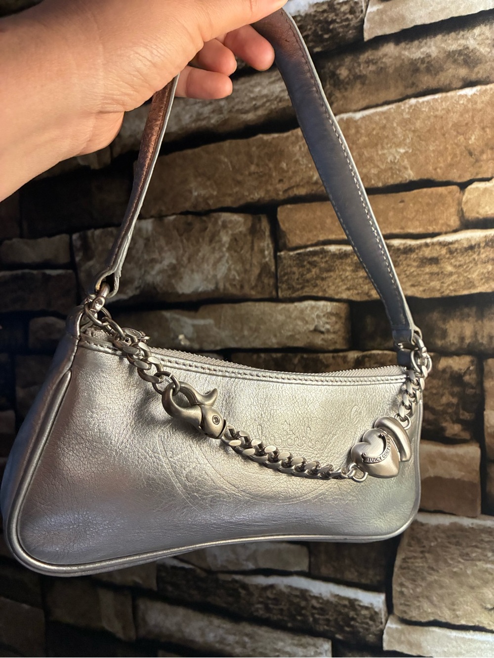Juicy Couture Silver Genuine Leather Vintage Mini Chain Shoulder Bag